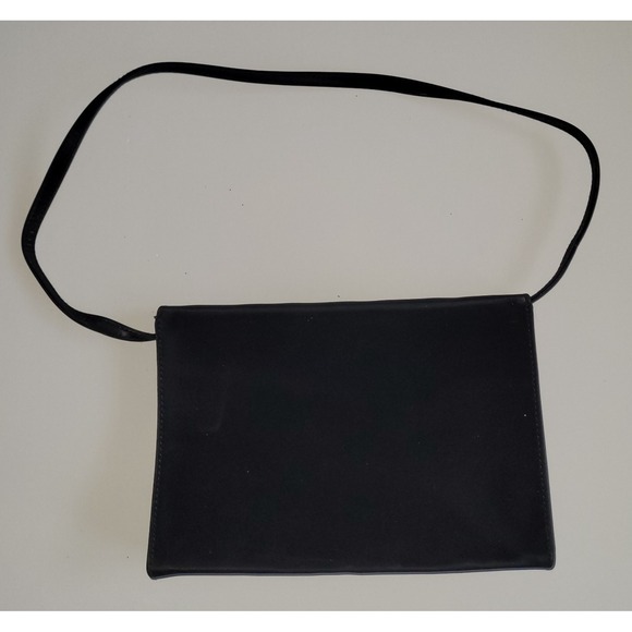 Small Black Dressy Satin Evening Purse With Corded Strap - Picture 2 of 5
